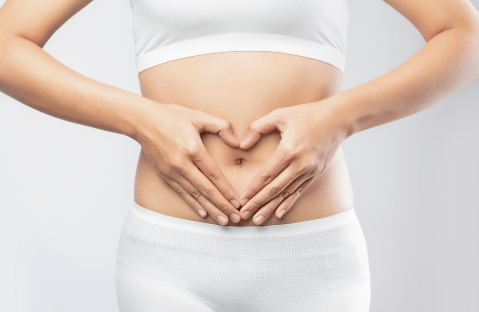 Frau mit Symbol für probiotische Darmbesiedlung