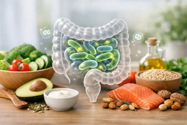 Darmflora mit gesunden Lebensmitteln fördern, Probiotika und Ballaststoffe für eine bessere Verdauun.