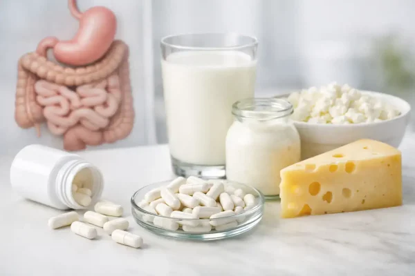 Laktosefreie Produkte und Enzympräparate gegen Laktoseintoleranz.